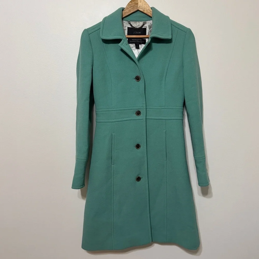 J Crew Classic Lady Day Coat Size 2 Wool Double Cloth Green